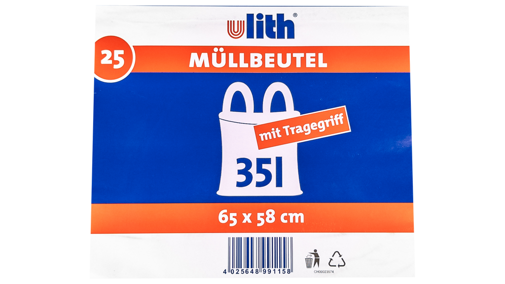 35L Müllbeutel mit Tragegriff - Transparent - Reißfest & Flüssigkeitsdicht
