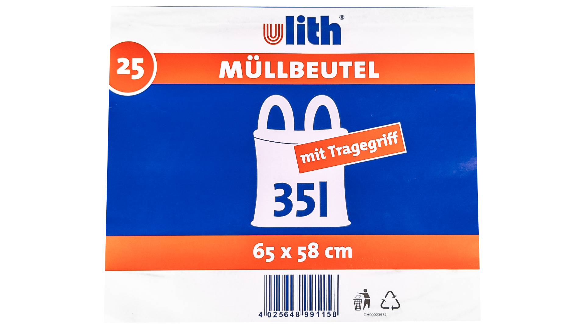 35L Müllbeutel mit Tragegriff - Transparent - Reißfest & Flüssigkeitsdicht