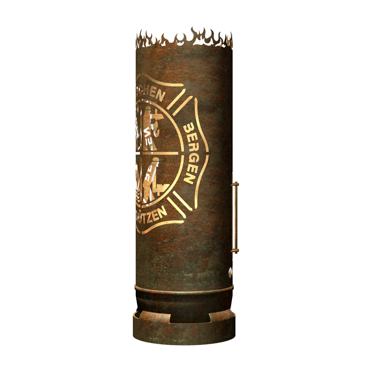 Feuertonne Feuerwehr mit BERGEN-Emblem und seitlichem Metallgriff