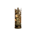Feuertonne mit Hexenhaus-Design, goldene Motive mit Tür und Schriftzeichen
