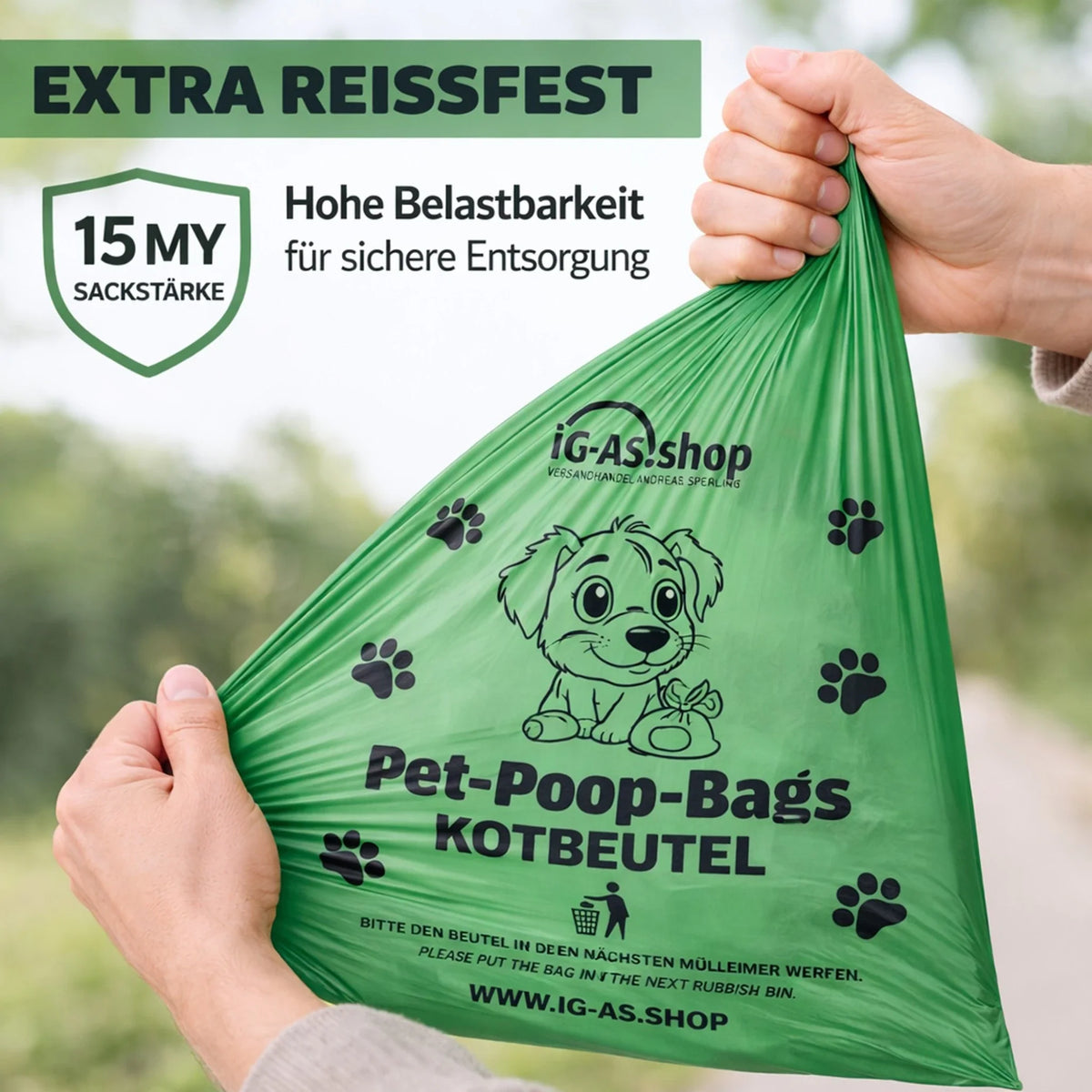 Hundekotbeutel grün als Entnahmebeutel mit Pfotenprints