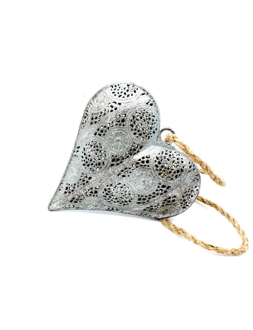 Thankgoods Metal Heart "Marrakech" with Jute String, Silver
