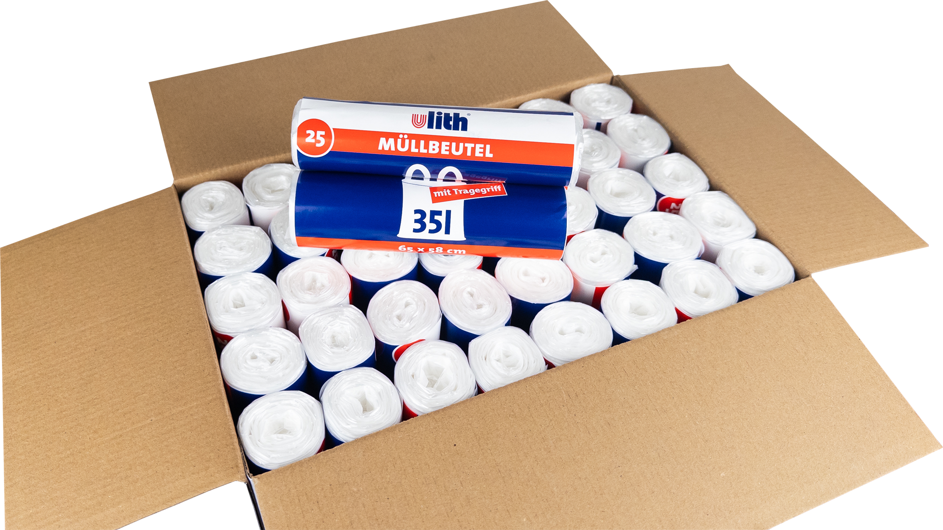 35L Müllbeutel mit Tragegriff - Transparent - Reißfest & Flüssigkeitsdicht