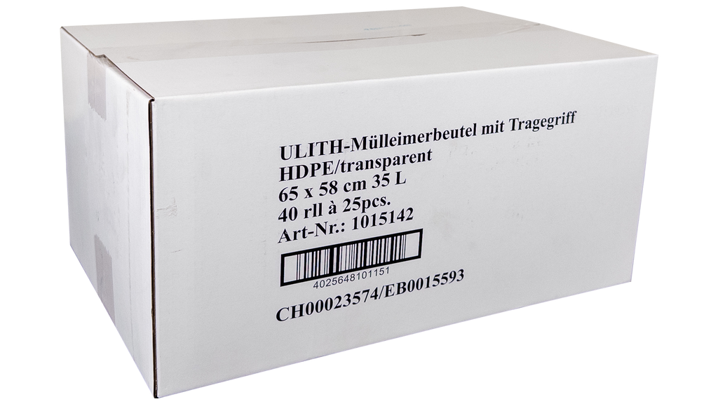 35L Müllbeutel mit Tragegriff - Transparent - Reißfest & Flüssigkeitsdicht