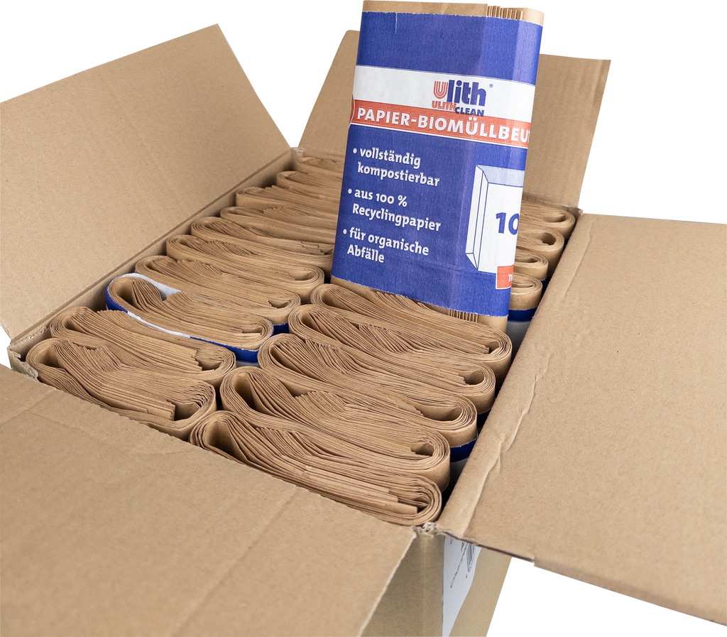 Papier Bio Müllbeutel 10L – Nassfest, Braun, aus recyceltem Material