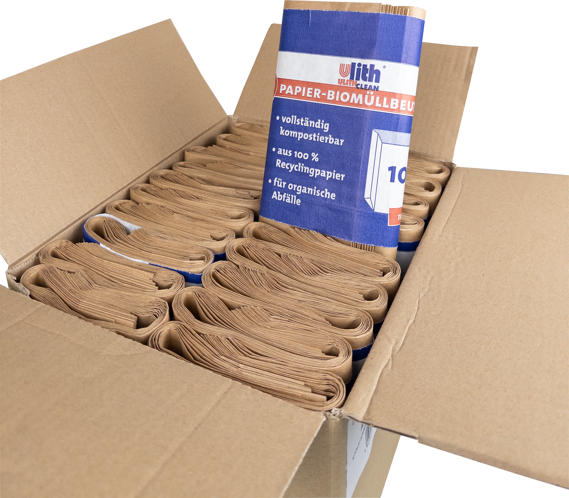 Papier Bio Müllbeutel 10L – Nassfest, Braun, aus recyceltem Material