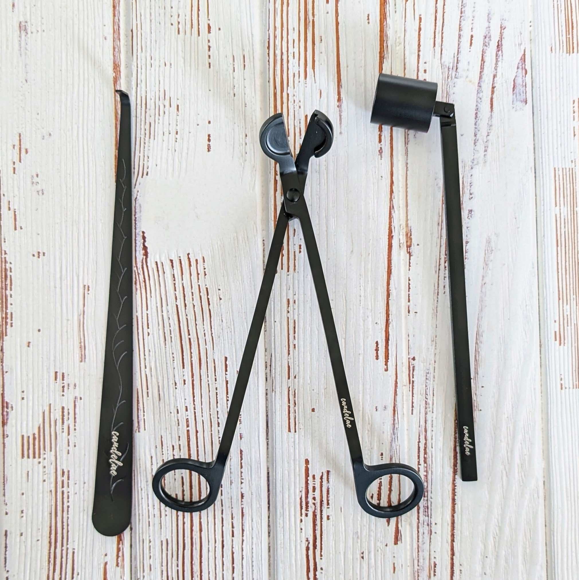 Black Candle Care Set – Wick Trimmer, Candle Snuffer & Wick Dipper for Scented Candles
