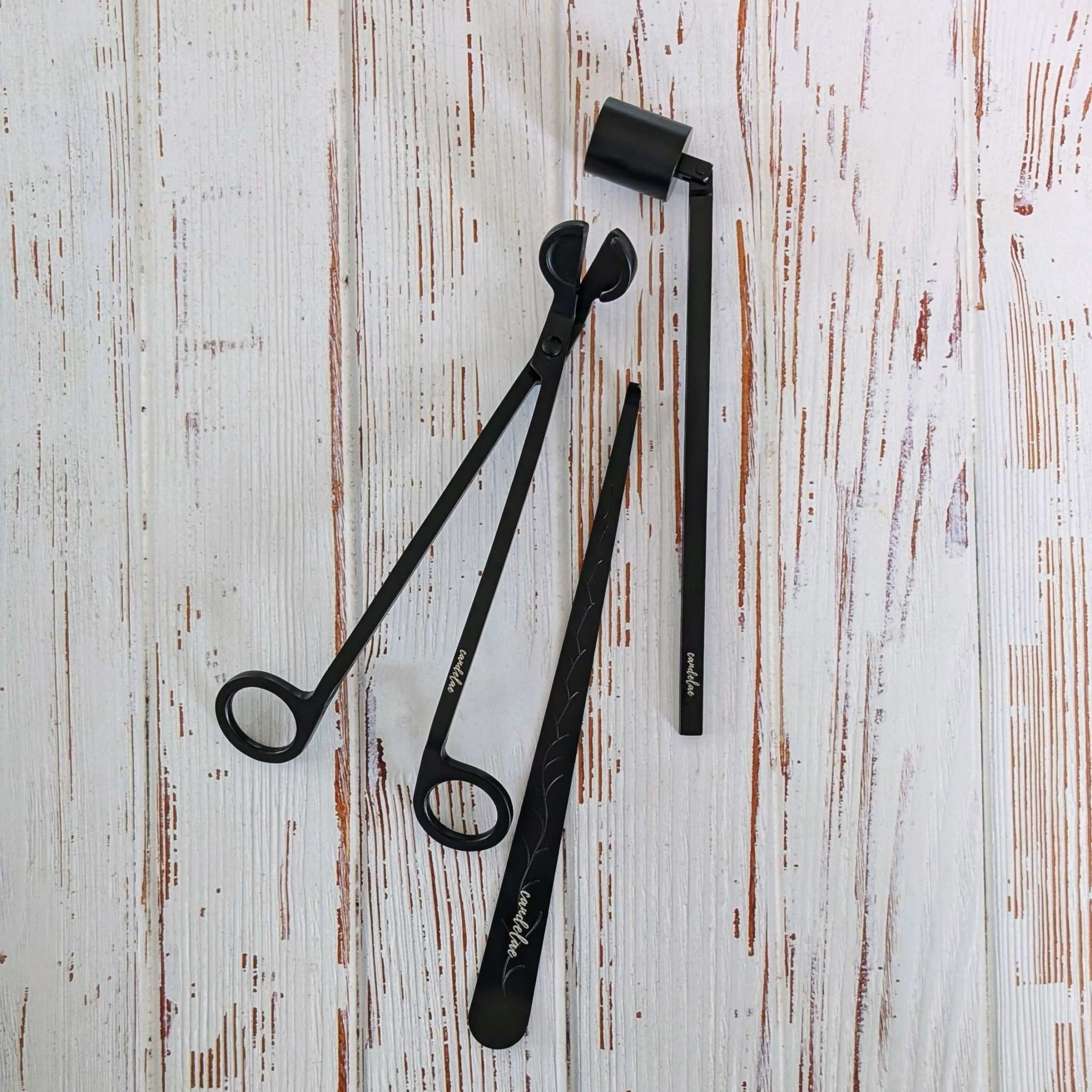 Kerzenpflege-Set Schwarz – Dochtschere, Kerzenlöscher & Dochtheber für Duftkerzen