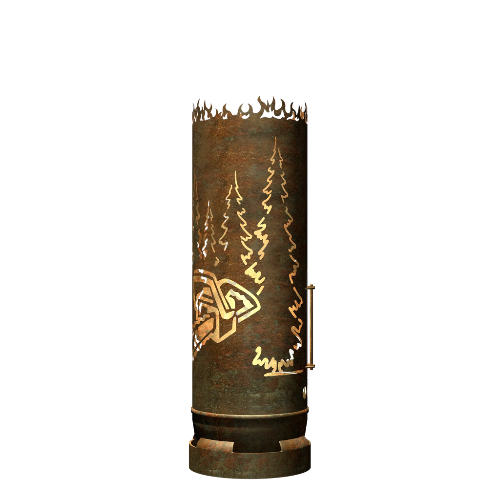 Feuertonne Motorsäge mit Wald inkl. Personalisierung - feuertonnen.org