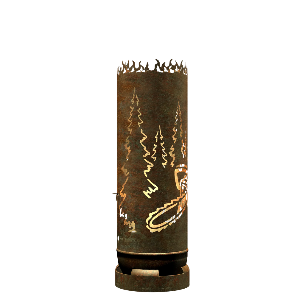 Feuertonne Motorsäge mit Wald inkl. Personalisierung - feuertonnen.org