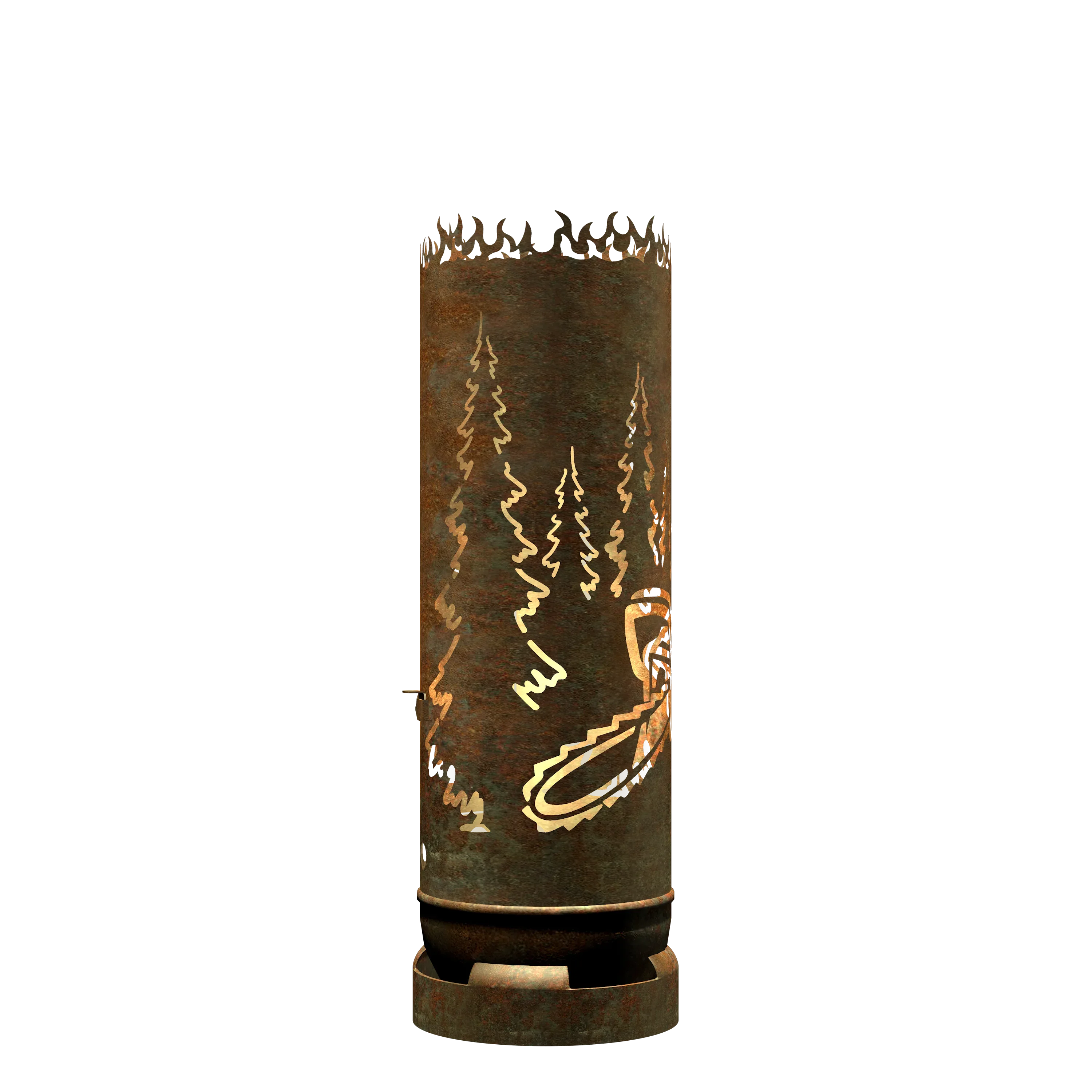 Feuertonne Motorsäge mit Wald inkl. Personalisierung - feuertonnen.org