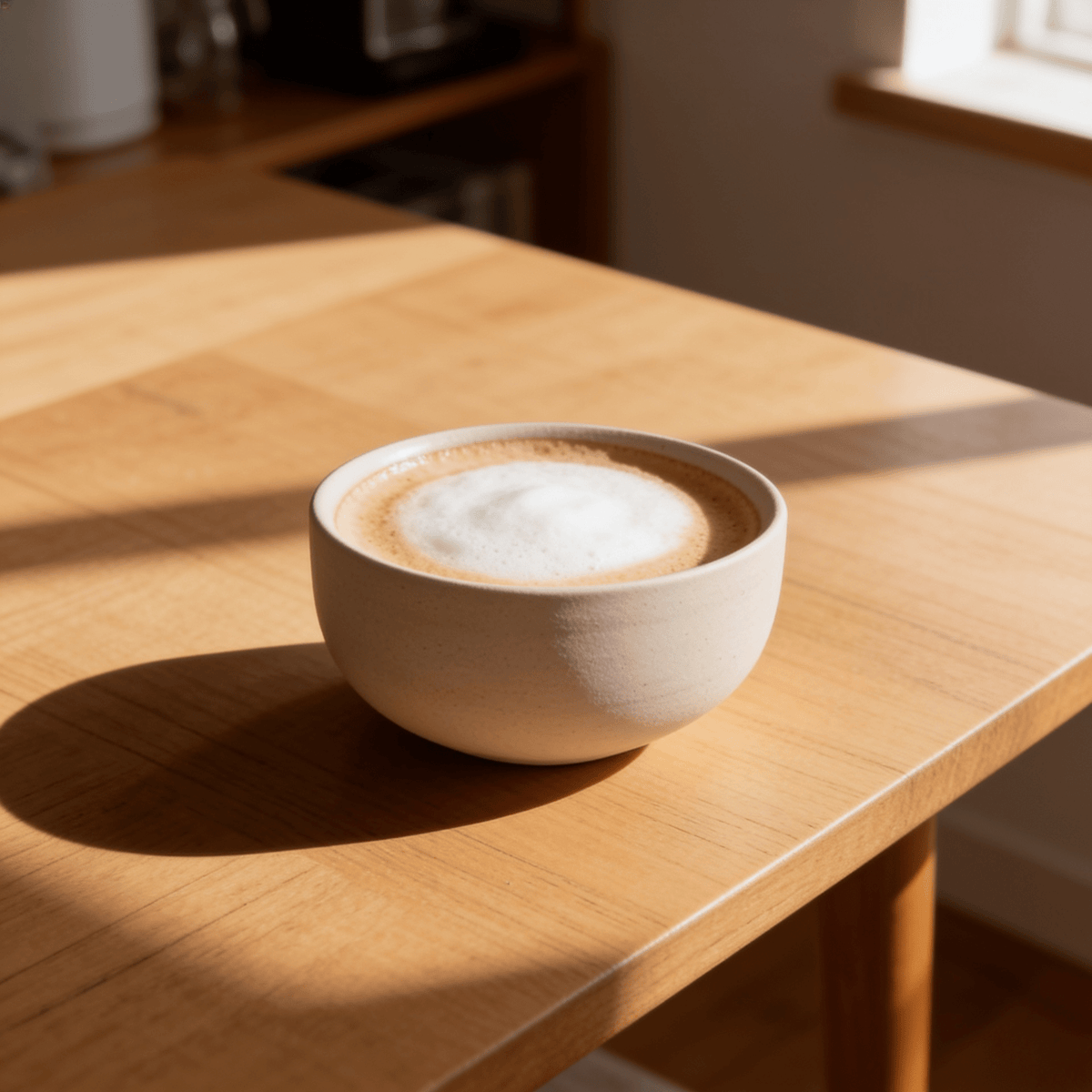 KUMO Cappuccino-Tasse in Beige mit Cappuccino-Schaum im Inneren
