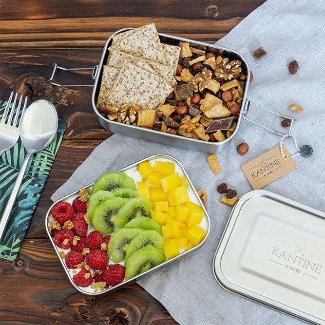 Edelstahl-Bento-Lunchbox mit Obstfach und Deckel, KANTINE-Logo
