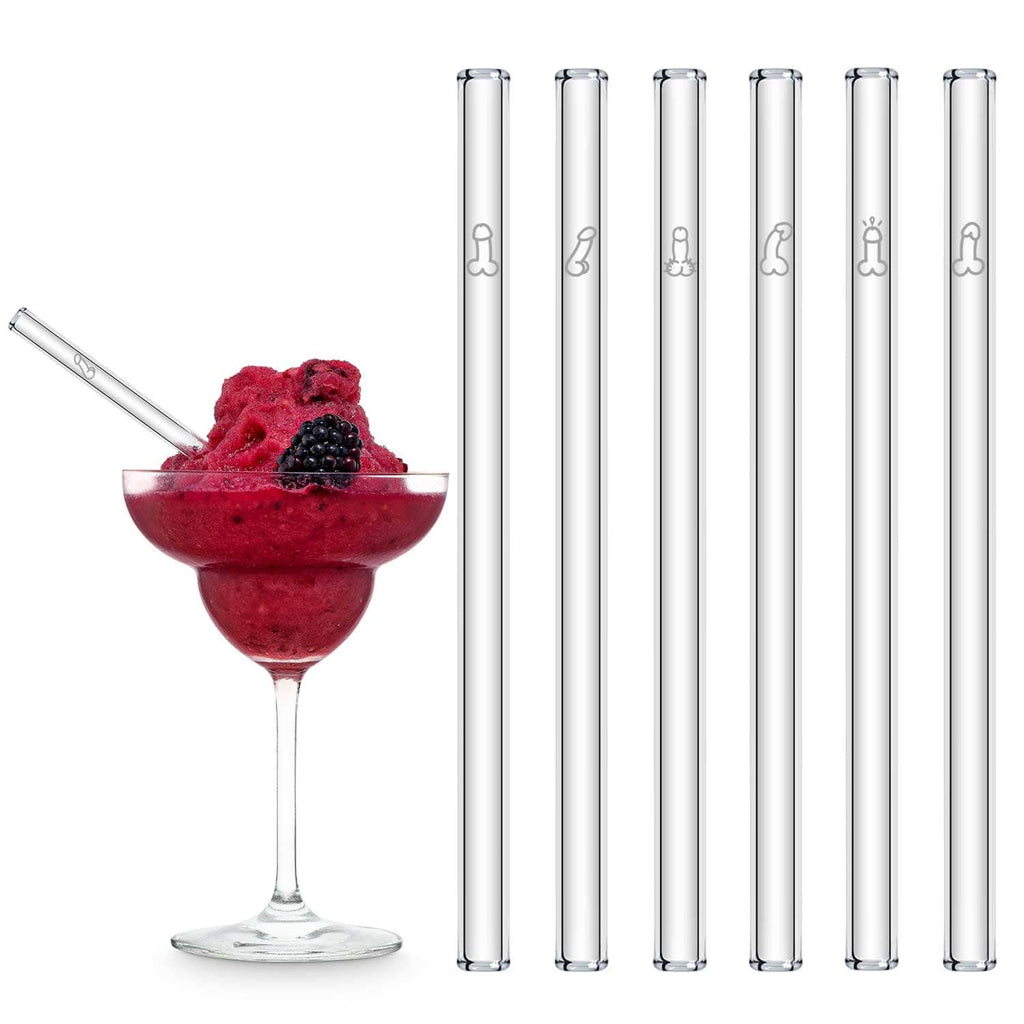 Penis Strohhalme 6x Glastrinkhalme für Bachelorette Party 15cm, 20cm, 23cm