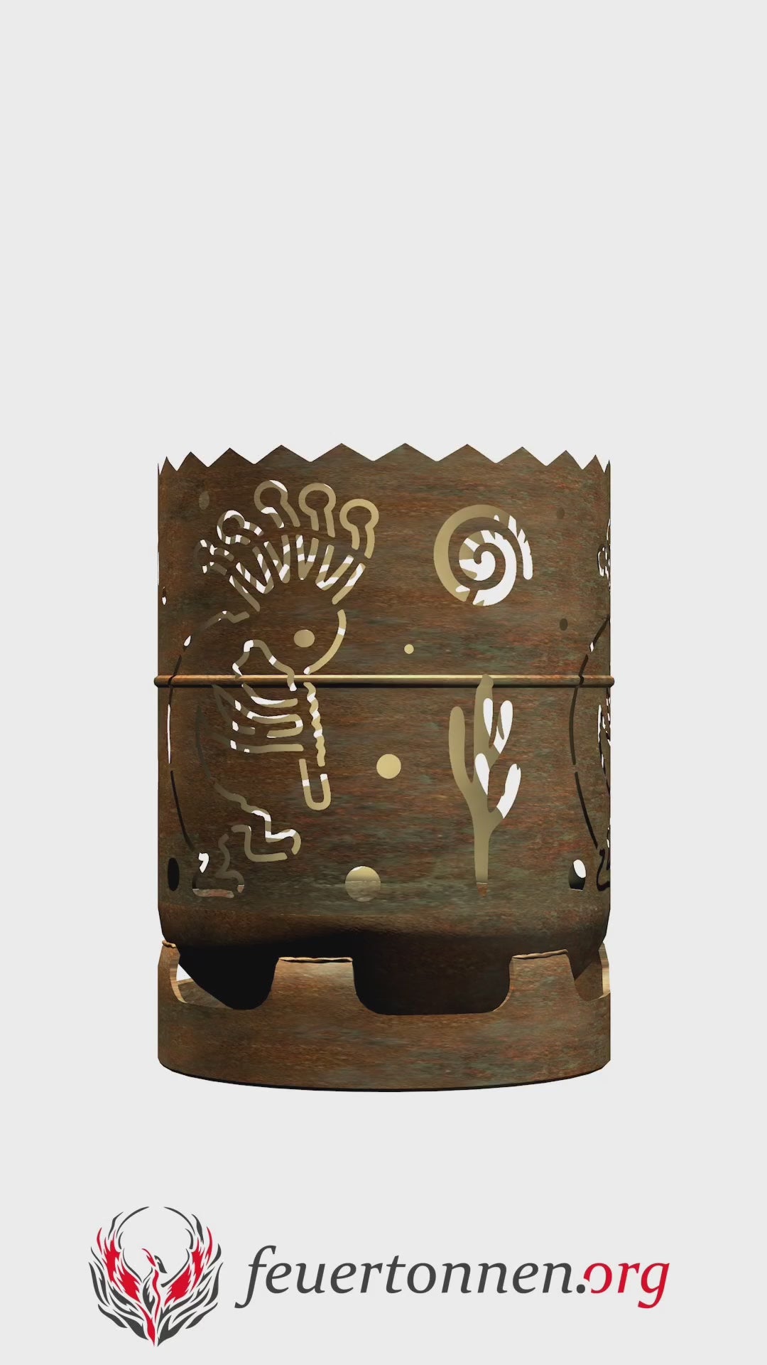 video von 11 kg feuertonne mit motiv kokopelli - feuertonnen.org
