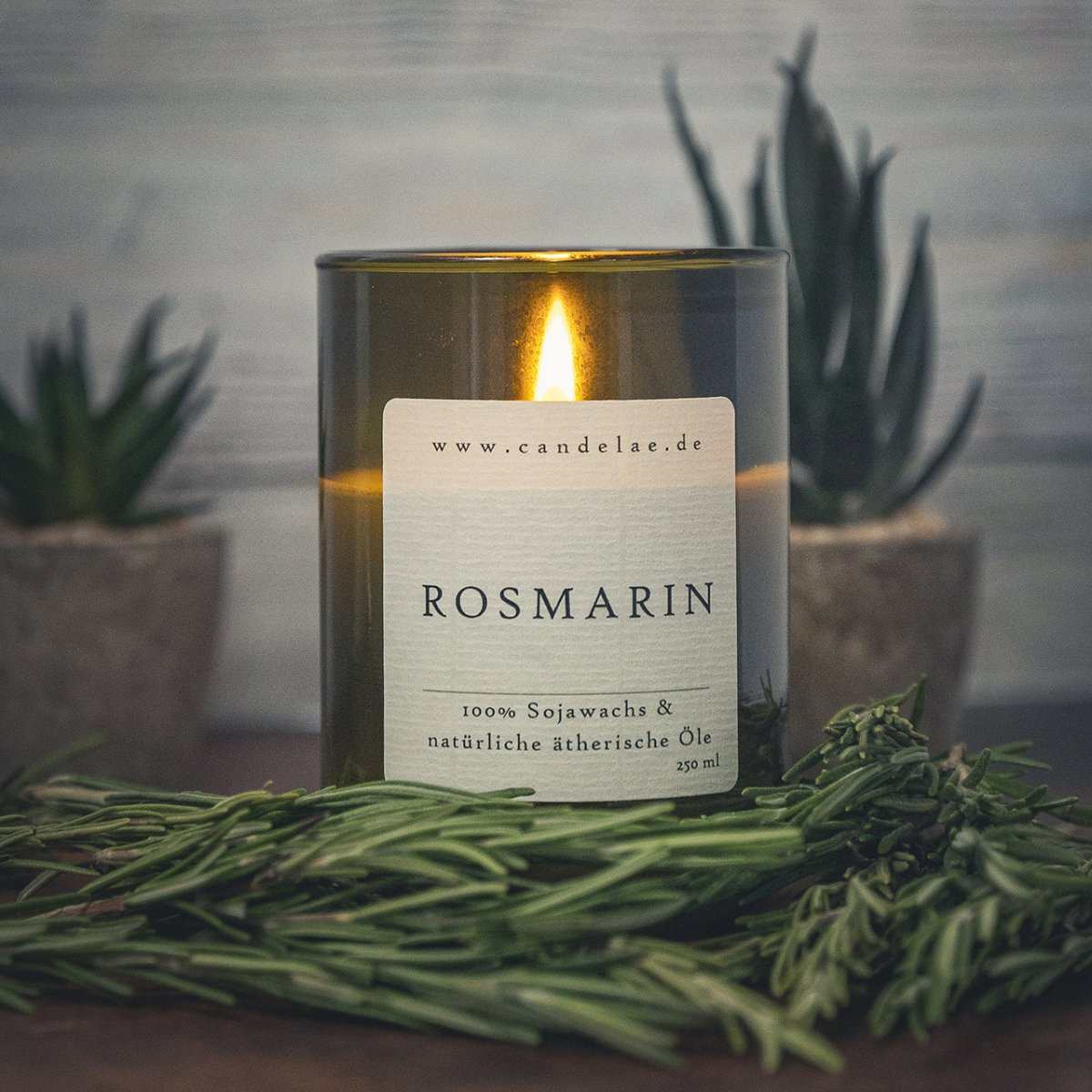 Rosemary Scented Candle – Natural Soy Wax Candle in Wine Bottle Glass