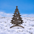 Weihnachtsbaum aus Metall als Standdeko, mit Stern, ausgeschnittenen Verzierungen und gebogenem Fuß